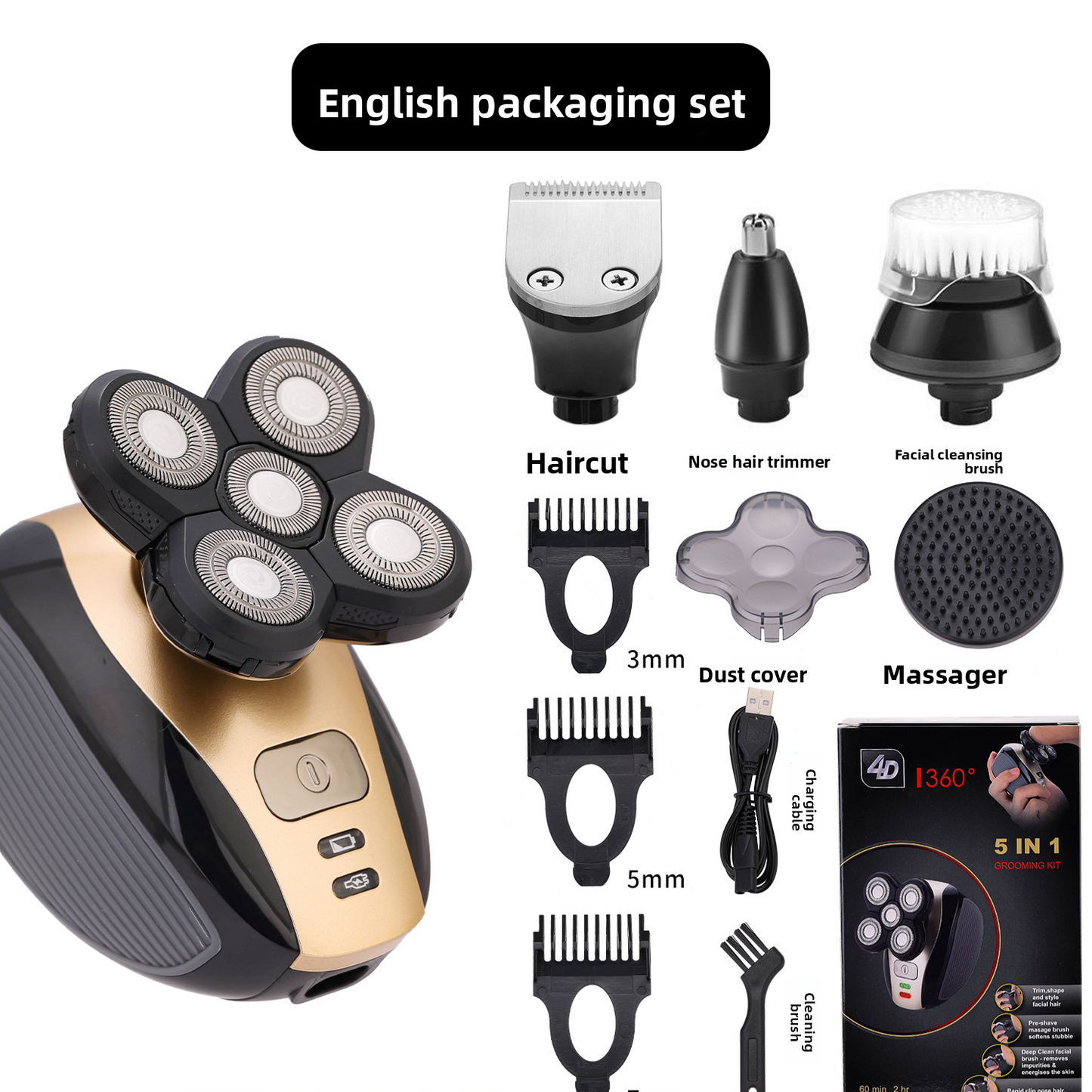 Afeitadora Eléctrica Multifuncional 5 en 1 | Afeitado, Cuidado Facial y Grooming Completo