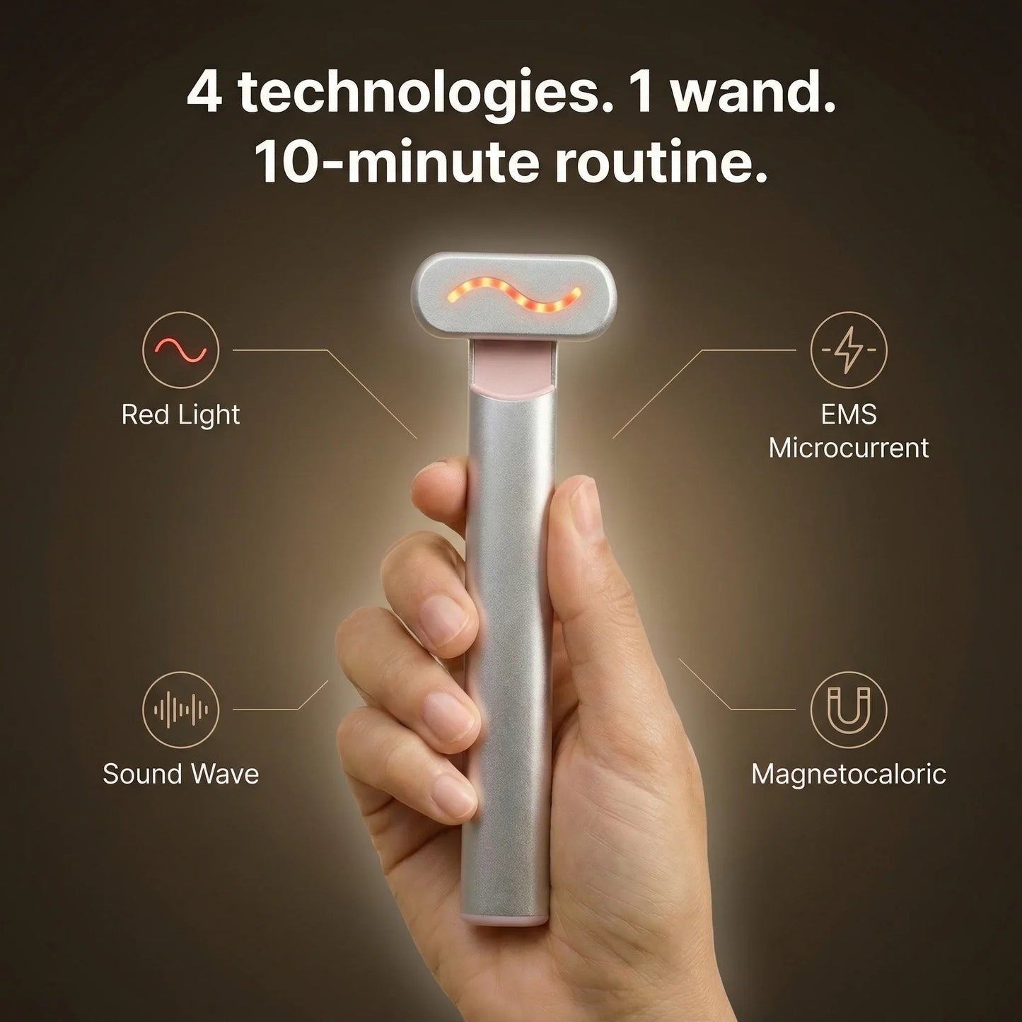 Varita Facial 4 en 1 con Terapia de Luz Roja | Reafirma, Rejuvenece y Devuelve la Luminosidad a tu Piel